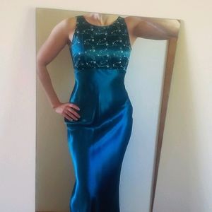 Deep teal evening gown by Roberta